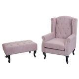 thumbnail of Chesterfield fauteuil, relax club fauteuil wing chair, waterafstotende stof/textiel ~ lichtroze met poef
