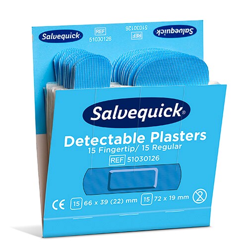 60 Set `Cederroth` Salvequick Detectable Pflaster (2 x 15 Stück) blau Fingertip & Standard, Refill