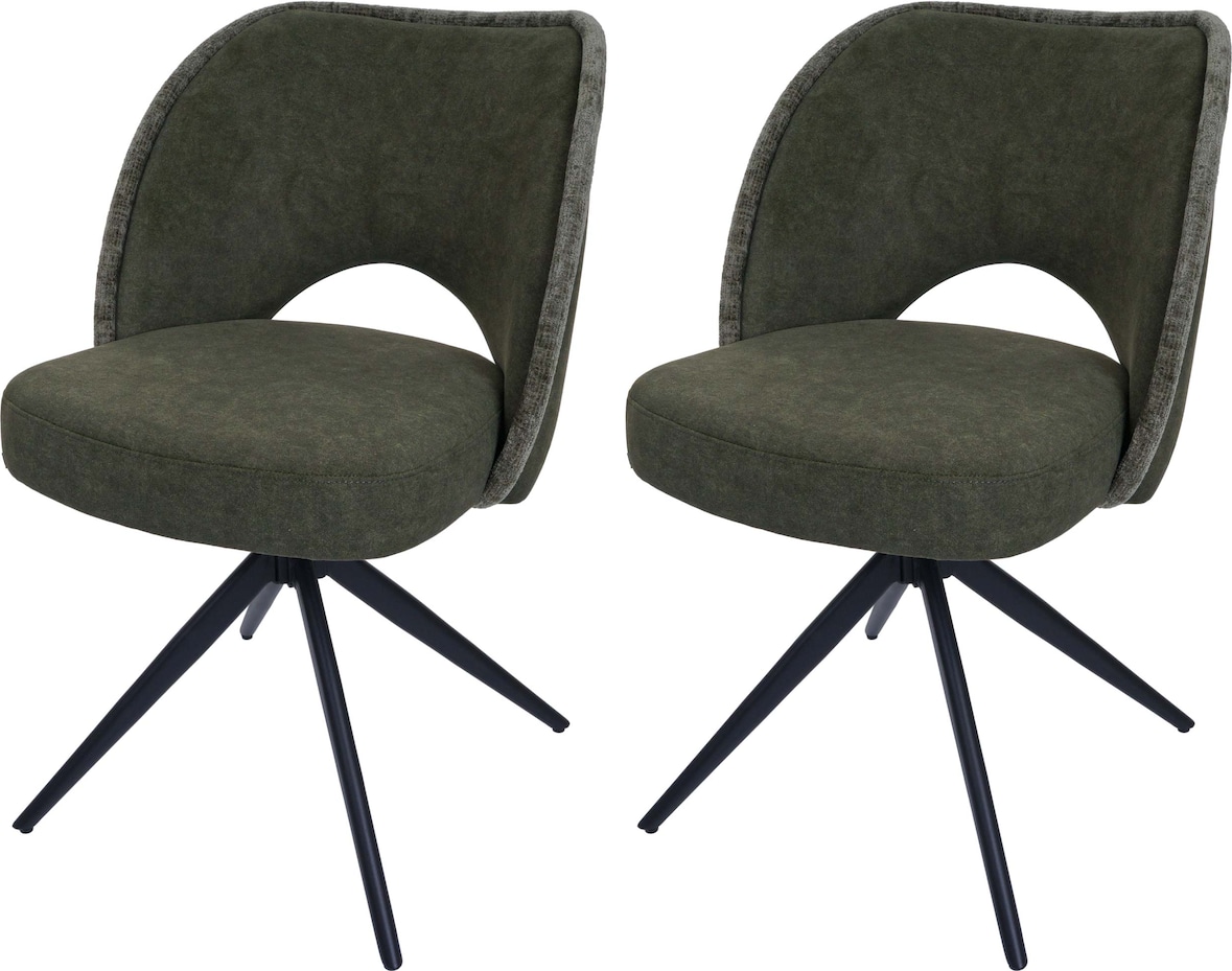 2er-Set Esszimmerstuhl HWC-N72, Polster-Küchenstuhl, drehbar Auto-Return, Stoff/Textil (420g/m²) Öko-Tex ~ grün
