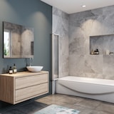 thumbnail of AICA Mampara de Bañera 4 Hojas Plegables Vidrio Templado 4mm Perfil Gris Mate Tamaño:(990-1000)x1400mm