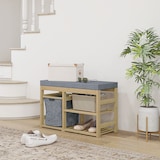 thumbnail of Banco zapatero de bambú mueble zapatero con asiento cesta extraíble y estantes abiertos para 4 pares de zapatos 69x30x45 cm natural