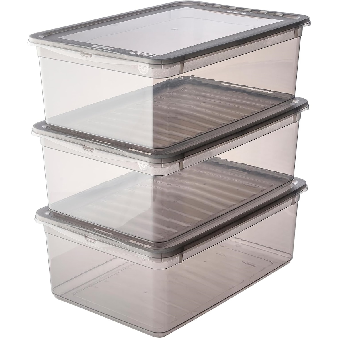 Keeeper - Juego de 3 Cajas de almacenamiento Polipropileno 11L en color en color Gris Translúcido 39x26,5x14 cm - Colección Bea