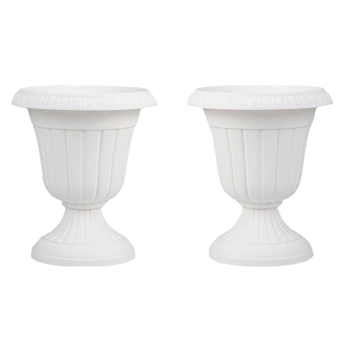Helloshop26 - Set van 2 vintage urnvormige plantenbakken 41 x 46,5 cm met intern drainagesysteem en retro-look in wit PP 20_0012468