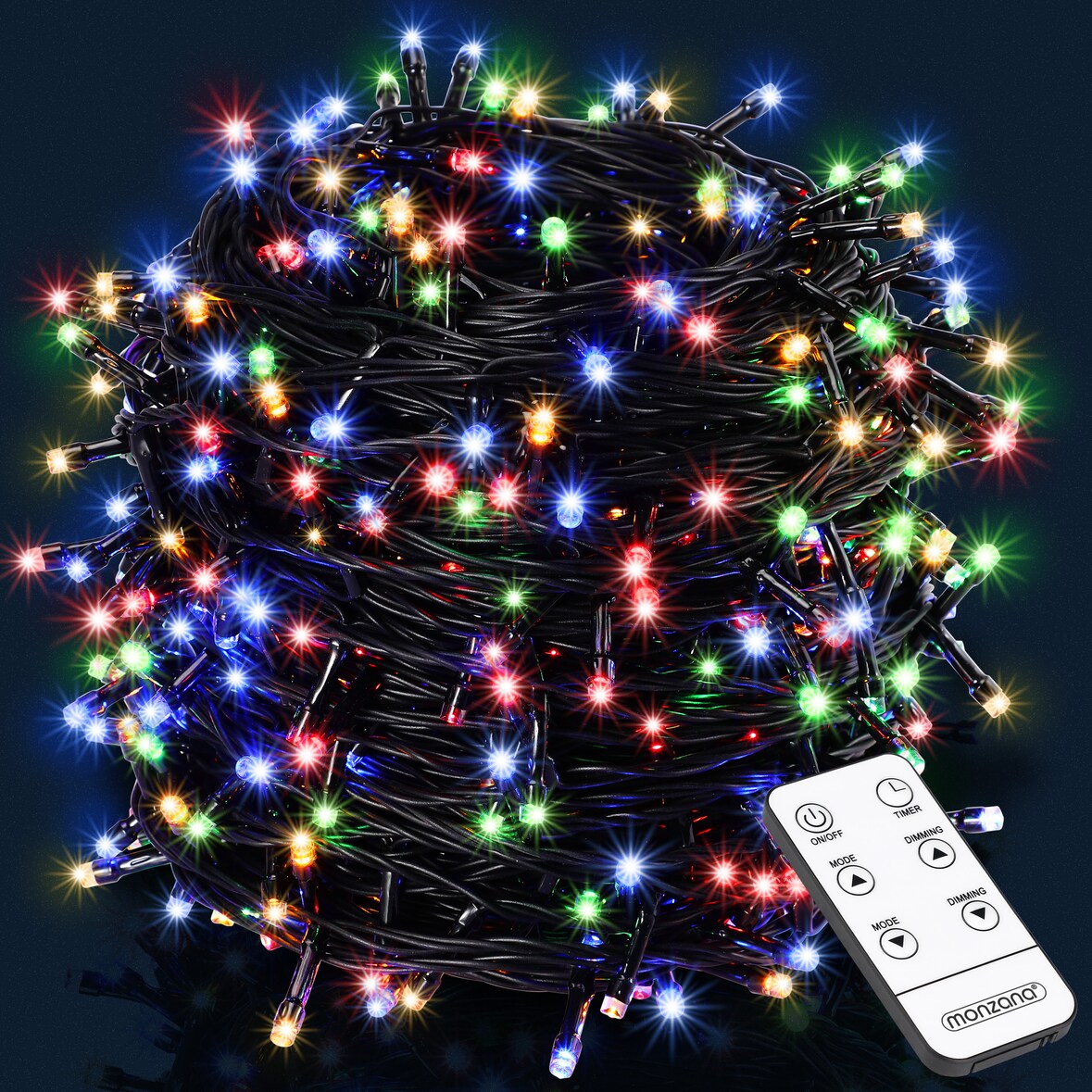 Monzana Lichterkette 700 LED mehrfarbig bunt Fernbedienung Innen Außen Weihnachtsbaum Weihnachten Deko Weihnachtsdeko