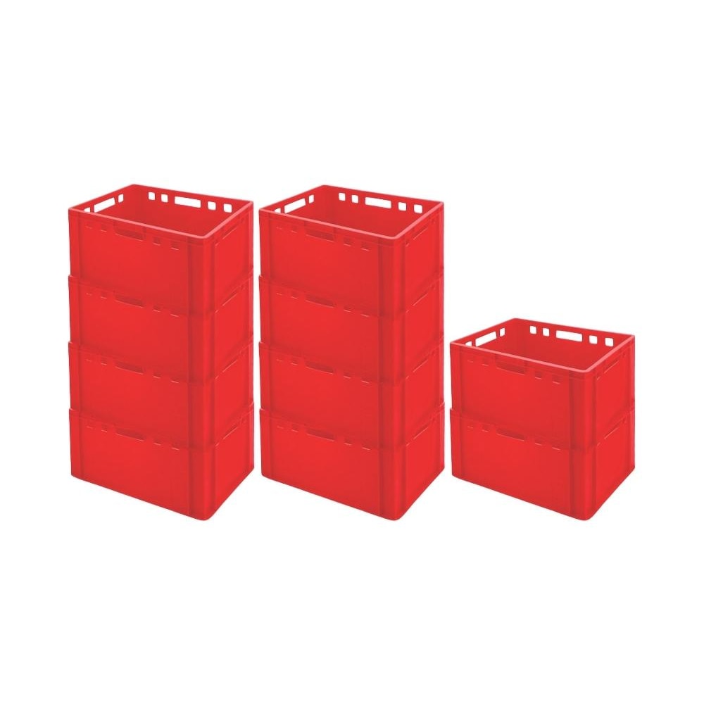 PROREGAL 10x Eurobehälter Fleischerkasten E3 | HxBxT 30x40x60cm | 59 Liter | Rot | Fleischerkiste, Fleischkiste, Metzgerkiste
