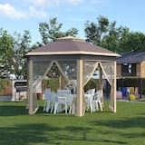 thumbnail of Outsunny Pérgola Dobrável 4,05x3,4x2,85 m Pérgola de Jardim Hexagonal com 6 Mosquiteiras Amovíveis e Altura Ajustável Bege