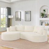 thumbnail of 3-Sitzer Sofa Kompressionssofa mit Chaiselongue links 2-Sitzer Beige 76x264x168 cm Kordbezug mit Getränkehaltern Kissen und Vakuumverpackung