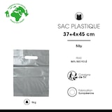 thumbnail of Graue Plastiktasche mit ausgeschnittenen Griffen aus recyceltem LDPE 37 x 45 cm pro 500 - Gimex
