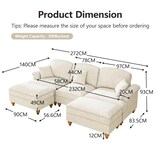 thumbnail of U-förmiges Cloud-Sofa 140x272x93 cm aus Chenille mit Rüschenverzierung und Hocker – Flexibel, modern und komfortabel
