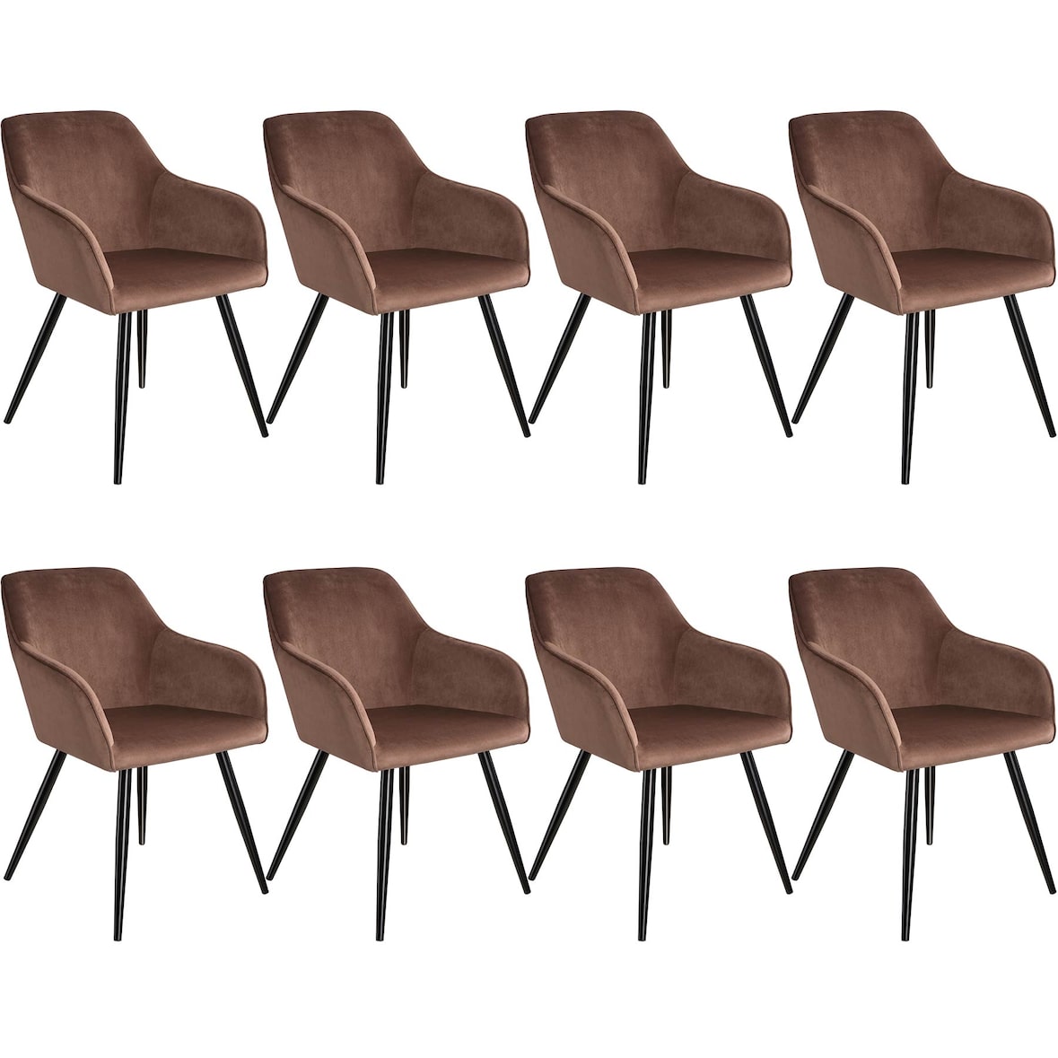 tectake Eetkamerstoel Marilyn fluweellook, zwarte stoelpoten - bruin / zwart, Set van 8 - 404045