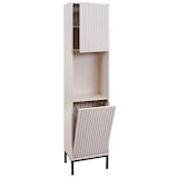 thumbnail of Hochschrank HWC-O42, Badschrank Badregal Badezimmer Schrankfächer Wäschekorb, MDF Melamin 174x39x30cm ~ Holzoptik beige