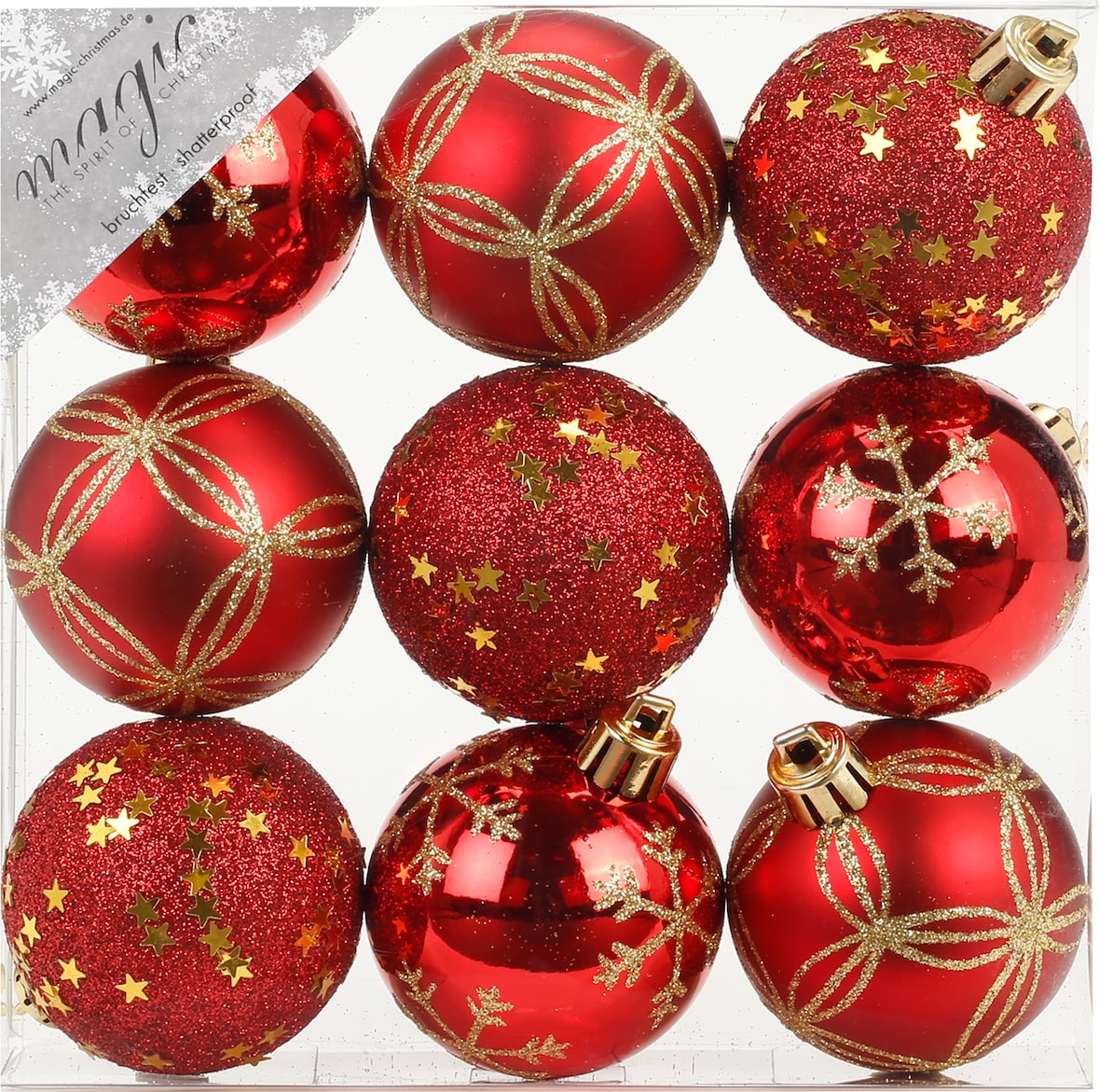 9 Weihnachtskugeln 6cm Kunststoff Christbaumkugeln Weihnachtsbaumkugeln rot
