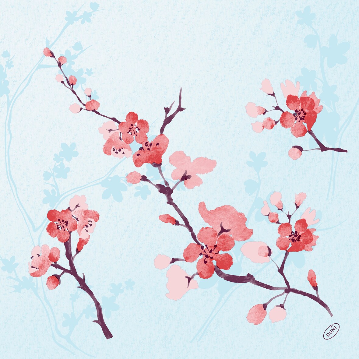 Duni Classic-Serviette 40 x 40 cm Cherry Breeze Blue, 300 Stk/Krt (6 x 50 Stk)