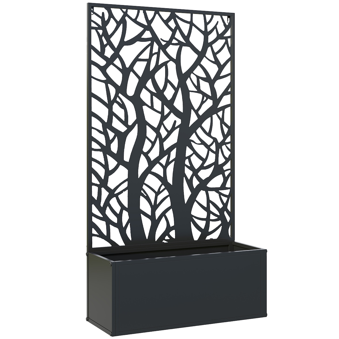 Outsunny jardinera exterior grande de metal jardinera con pantalla de privacidad jardinera de pared o independiente 61x23x113 cm negro