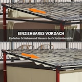 thumbnail of Gartenpergola mit Polycarbonatdach, Polyester-Vorhängen und Aluminium-Stahl-Rahmen, Beige, 345x300x215-255 cm