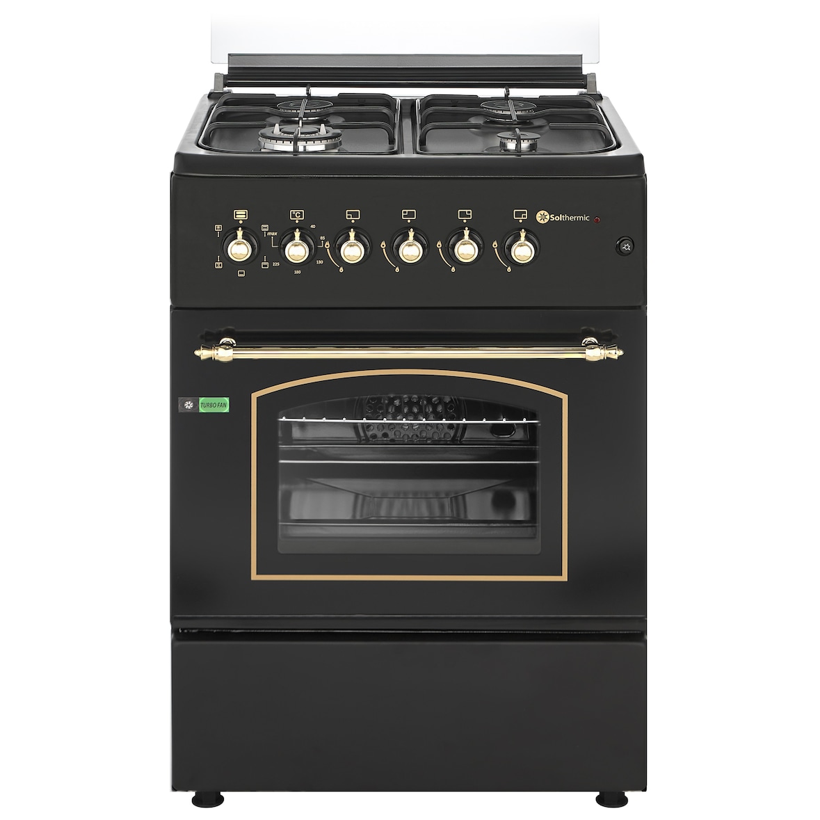 Solthermic Cocina F6s40e5rb Gas Negra Rústica 60x60 Con Horno Eléctrico