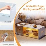 thumbnail of LED-Couchtisch mit Stauraum, Hochglanz-Oberfläche und Glas, App-gesteuerte 29 LED-Modi, 105x50x36 cm, modernes Design in Weiß + Holzfarbe
