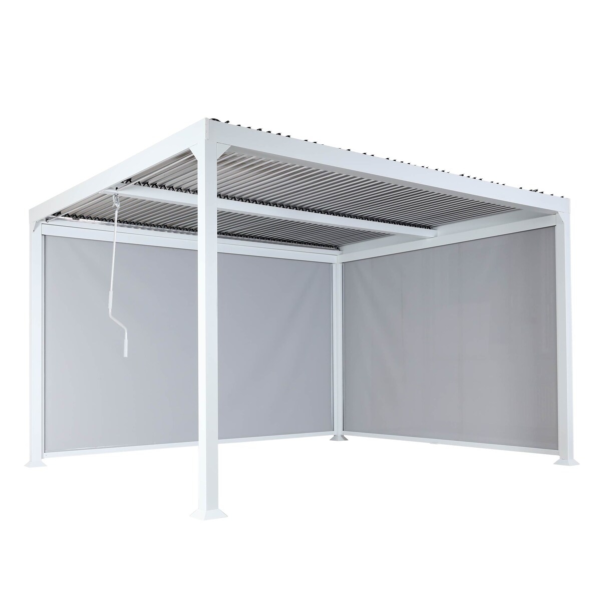 Mendler Alu Pergola HWC-L41 mit 2x Seitenwand, Lamellen-Pavillon, stabiles 8cm-Metall-Gestell 3x3,7m ~ weiß