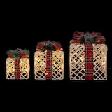 thumbnail of Déco de Noël lumineuse Lot de 3 Paquets Cadeaux Blancs et ruban Tartan