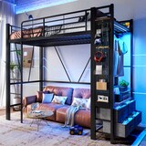 thumbnail of Hochbett 90x200 Metallrahmen mit LED-Beleuchtung, USB + Typ-C Anschluss, 4 Schubladen, Hängestangen, Lochbretter, Stauraum, Schwarz