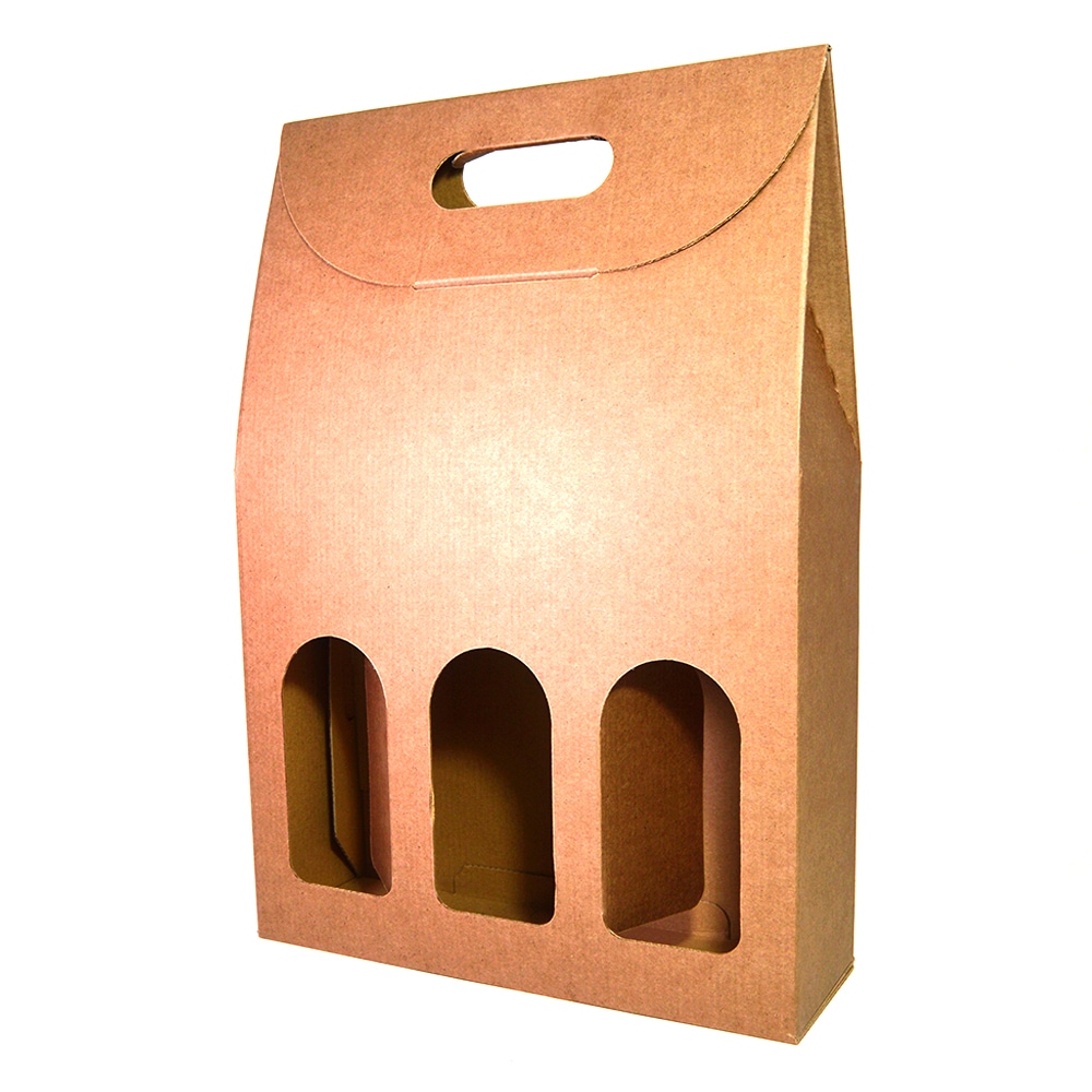 25x Caja de Cartón 3 Botellas de Vino 27x9x40 cm - Embalaje para Botellas de Vino para Regalos de Navidad, Pascua, Bodegas de Vino