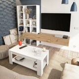 thumbnail of Dmora Wohnwand Wausau, Wohnzimmer-Set mit 3 Schubladen, Mehrzweck-Wohnzimmer-Bücherregal, 226 x 28 x 173 cm, Weiß und Nodi-Eiche