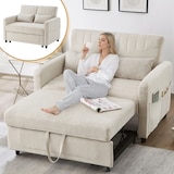 thumbnail of Zweisitzer-Klappsofa 82x114x77 cm Beige mit dreistufig verstellbarer Rückenlehne aus Baumwoll-Leinen-Stoff