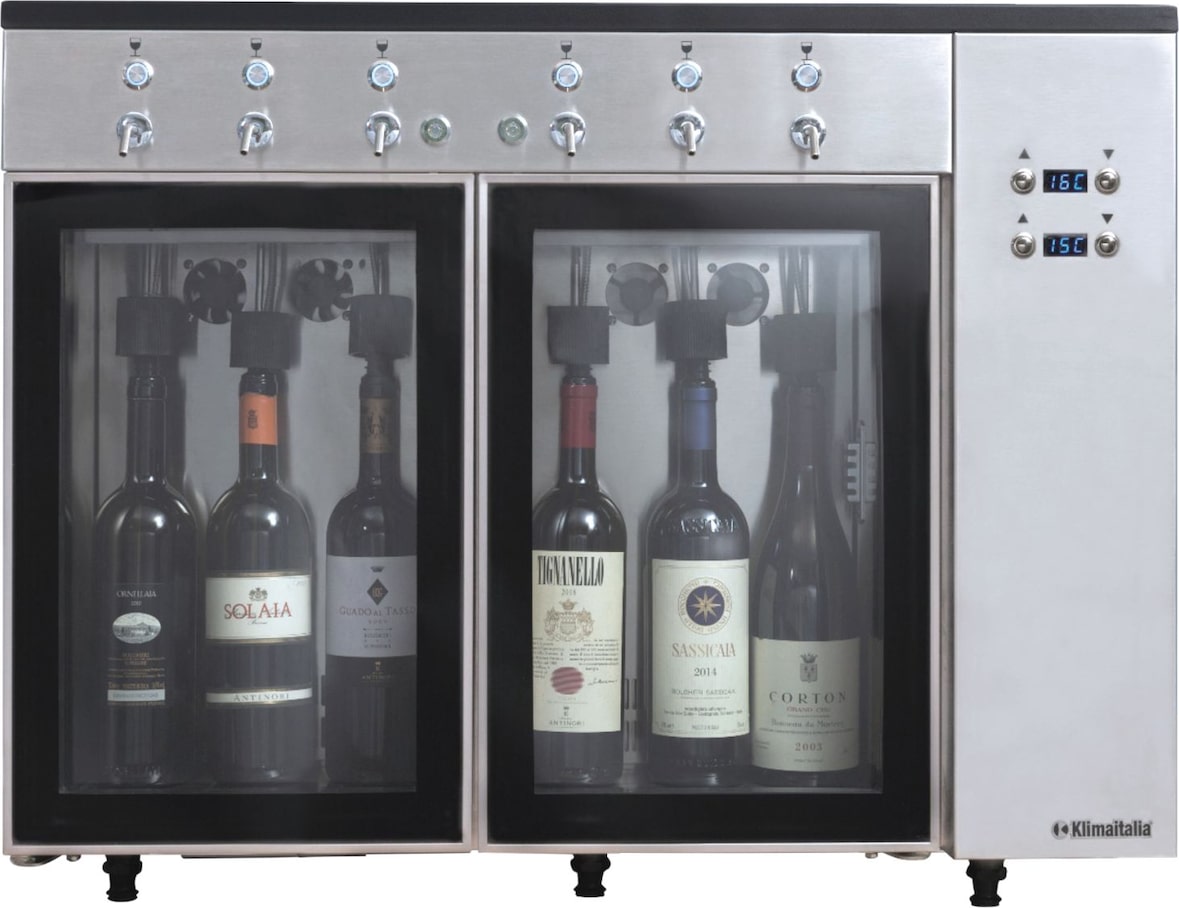KLIMAITALIA Stickstoffmaschine 6 Flaschen. Digitaler Spender. Elektronischer T°regler separaten Fächern. T° +4°C/+18°C. Mod. SOMMELIER6