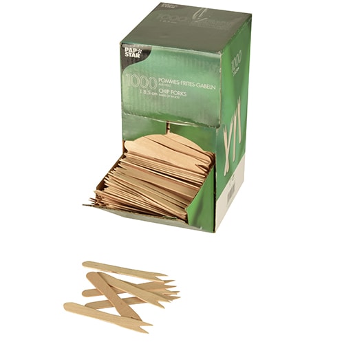 PAPSTAR Forchette per patatine in legno "pure" da 8,5 cm, 1000 pezzi, colore naturale