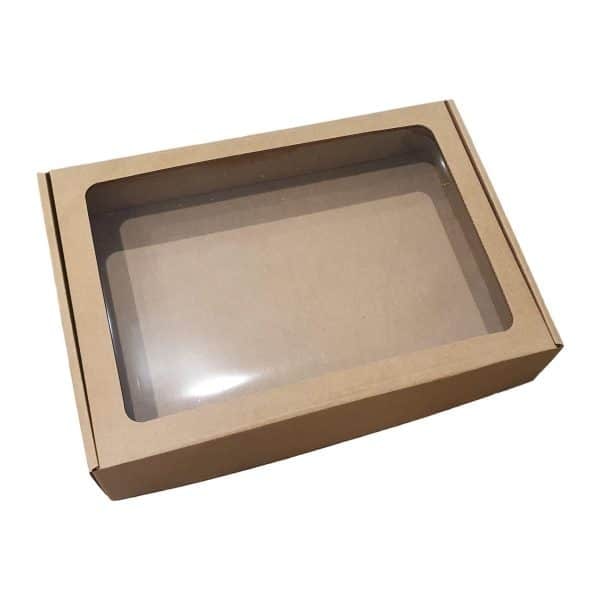 Caixa Cartão Kraft Presente / Pastelaria c/Janela 40x30x7,5cm – Grande Formato