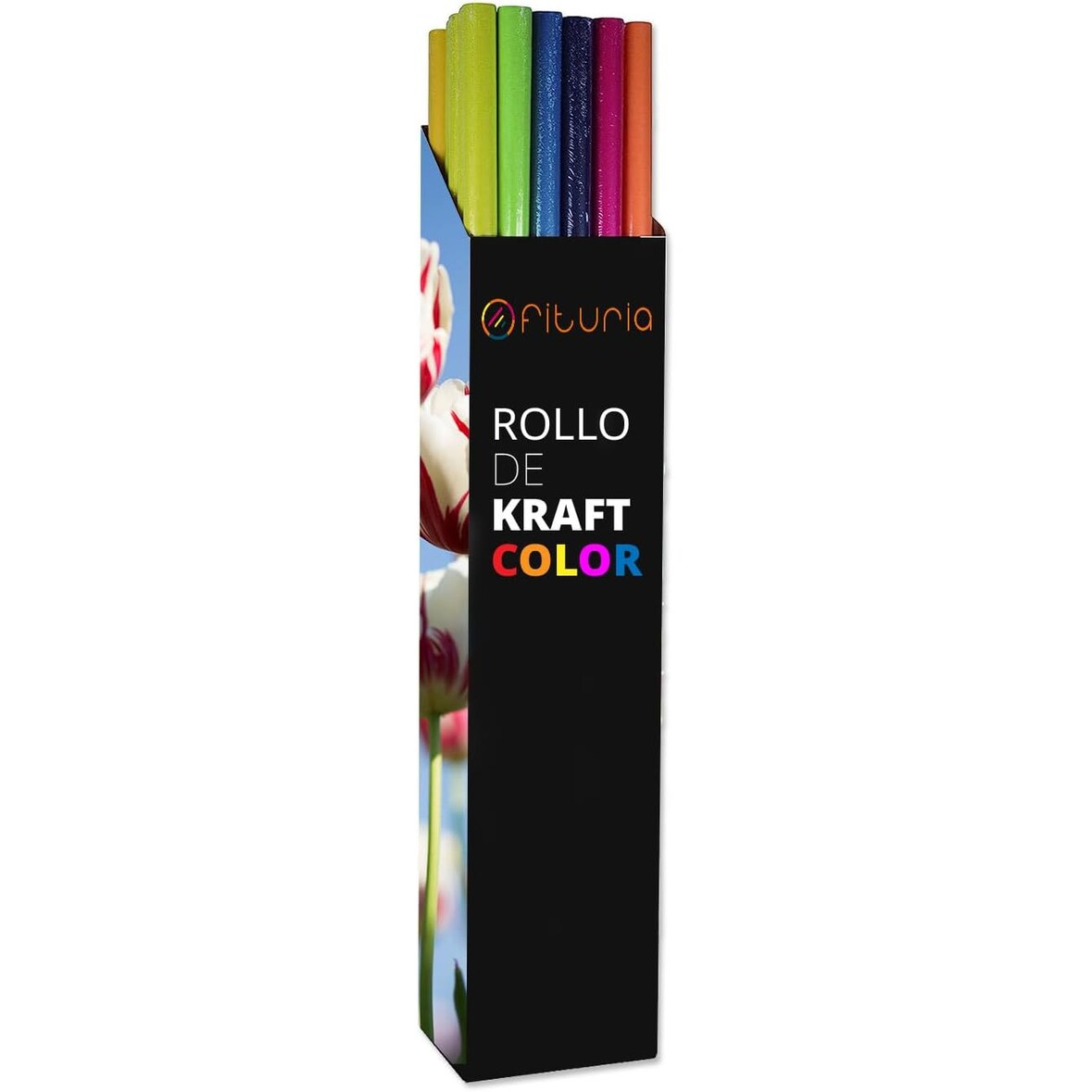 Caja Expositora con Rollos Kraft Tamaño 1mx3m Surtido de Colores. Útil para manualidades de gran extensión y composiciones.