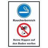 thumbnail of Schild Raucherbereich Boden verboten hochkant A6 Rückseite selbstklebend
