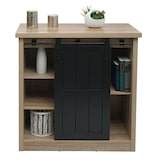 thumbnail of Commode HWC-K75, armoire étagère, porte coulissante 5 compartiments de rangement, aspect bois métal industriel 84x80x40cm ~ naturel