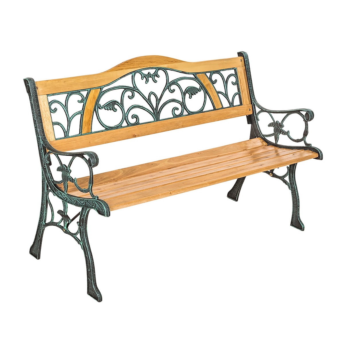 tectake Panchina da giardino Kathi, in legno e ghisa 2 posti 124 x 60 x 83 cm - marrone - 401426