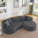 thumbnail of 3 Sitzer Sofa Kordstoff Grau 76×264×168 cm mit rechter Chaiselongue, Bogen Design, Getränkehaltern und Kissen, vakuumverpackt