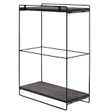 thumbnail of Wandplank HWC-K77, hangende plank Keukenplank, massief houten metalen industriële 2 planken 50x35x17cm ~ donkergrijs