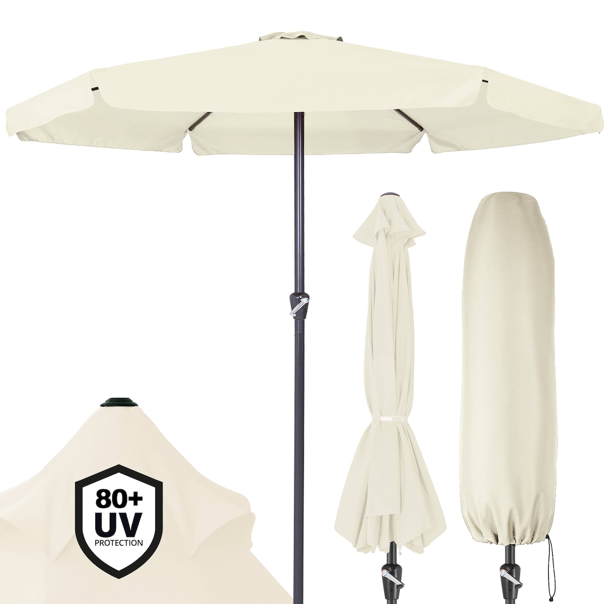 Kingsleeve Sonnenschirm 330 cm mit Kurbel Schutzhülle UV Schutz 80+ wasserabweisend beige