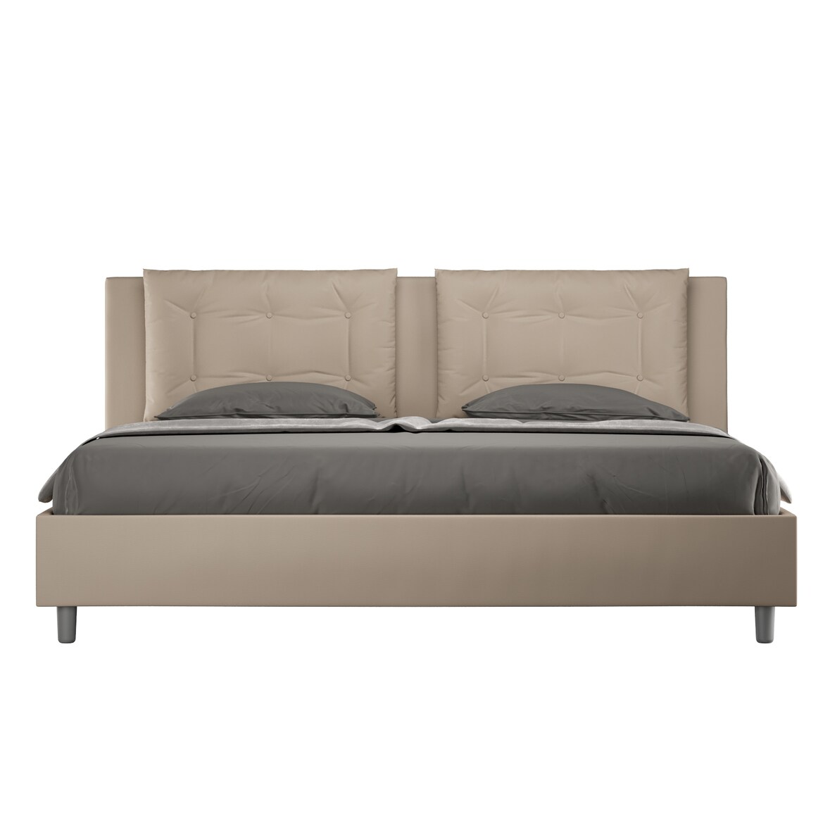 Cama con somier acolchada 180x190 cuero sintético gris paloma Annalisa