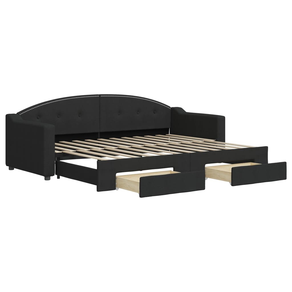 vidaXL Tagesbett Ausziehbar mit Schubladen Schwarz 80 x 200 cm Stoff