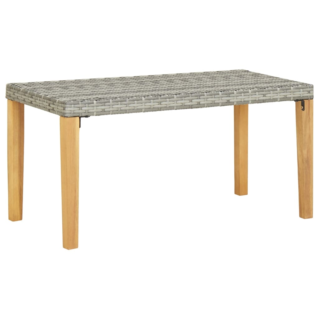Helloshop26 - Banco de jardín mobiliario de exterior para terraza 120 cm resina trenzada gris y madera de acacia 02_0011202