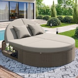 thumbnail of Merax rotan zonne-eiland voor 2 personen, verstelbare rugleuning en zijplateau, grijs