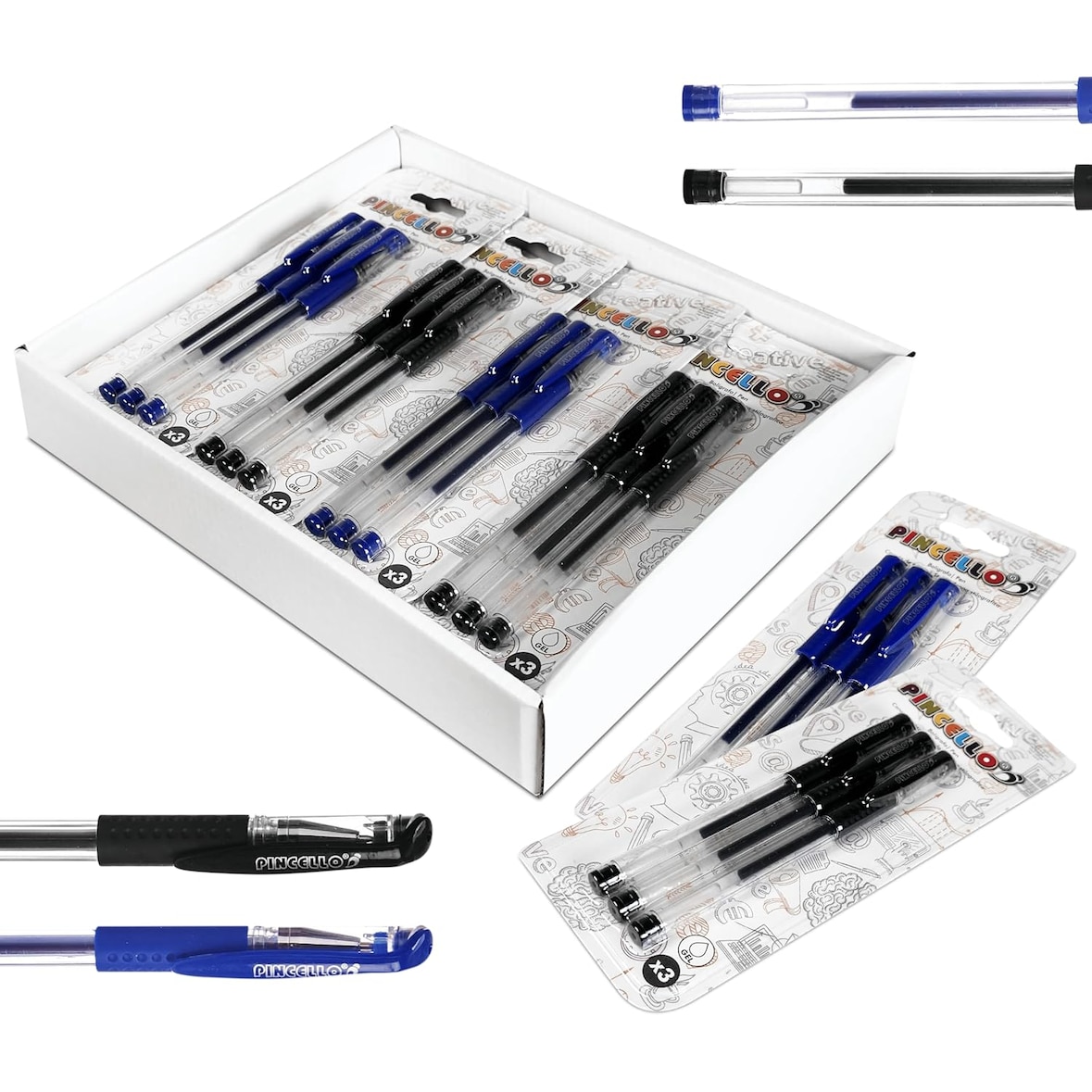 Confezione da 12 penne a inchiostro gel blu e nere | 6 pezzi blu + 6 pezzi neri | Scrittura fluida e precisa