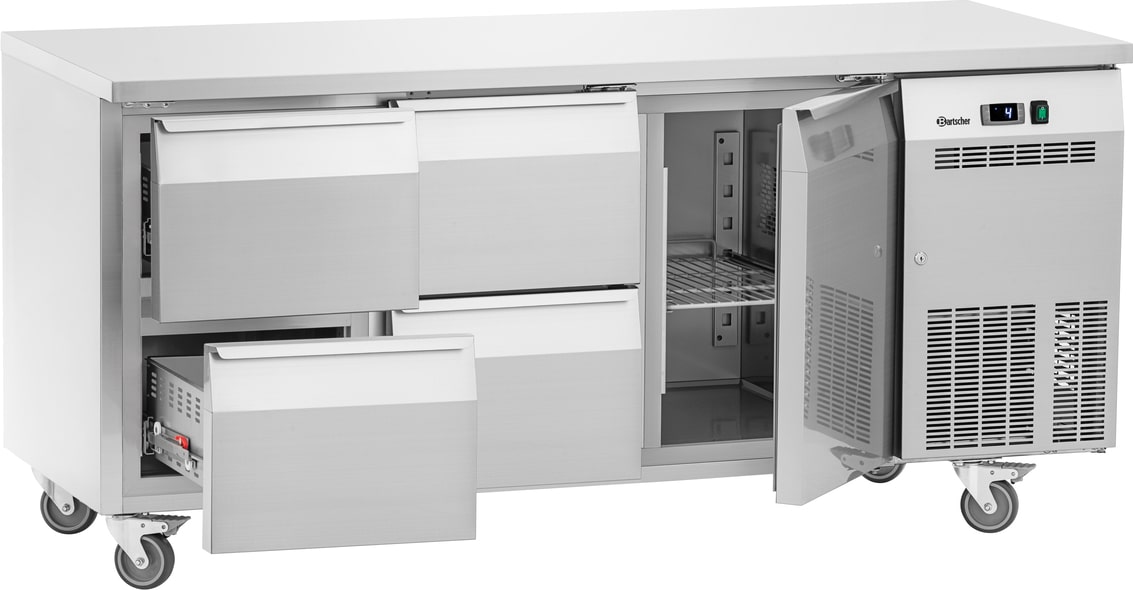Bartscher Kühltisch Easy S4T1-1501, mit Schubladen und Flügeltür, fahrbar