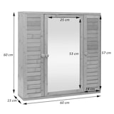 thumbnail of Spiegelschrank HWC-B18, Badspiegelschrank Hängeschrank, 3 Regalböden 3 Türen Bambus Spiegel 60x60x15cm