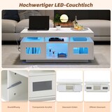 thumbnail of Moderner Couchtisch Weiß mit LED-Beleuchtung, USB-Anschluss, Stauraum, Rebound-Schranktüren, Halboffene Fächer, Kompakt 100x50x43 cm
