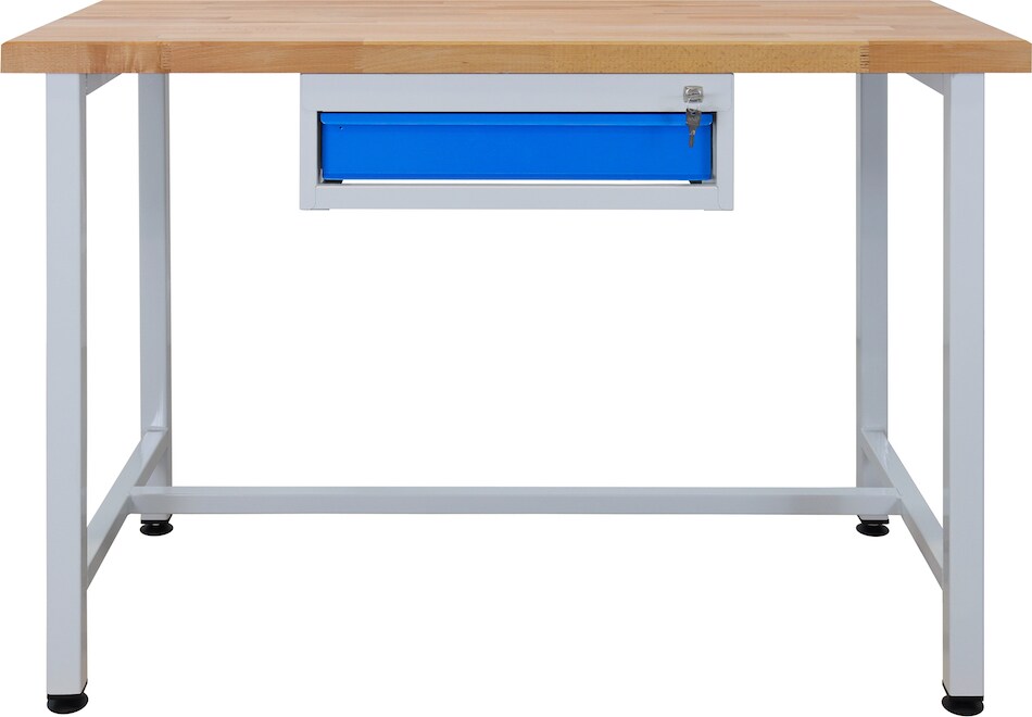 PROREGAL Werkbank Rhino mit Einzelschublade | HxBxT 84x120x60cm | Traglast 300kg | Lichtgrau/Lichtblau