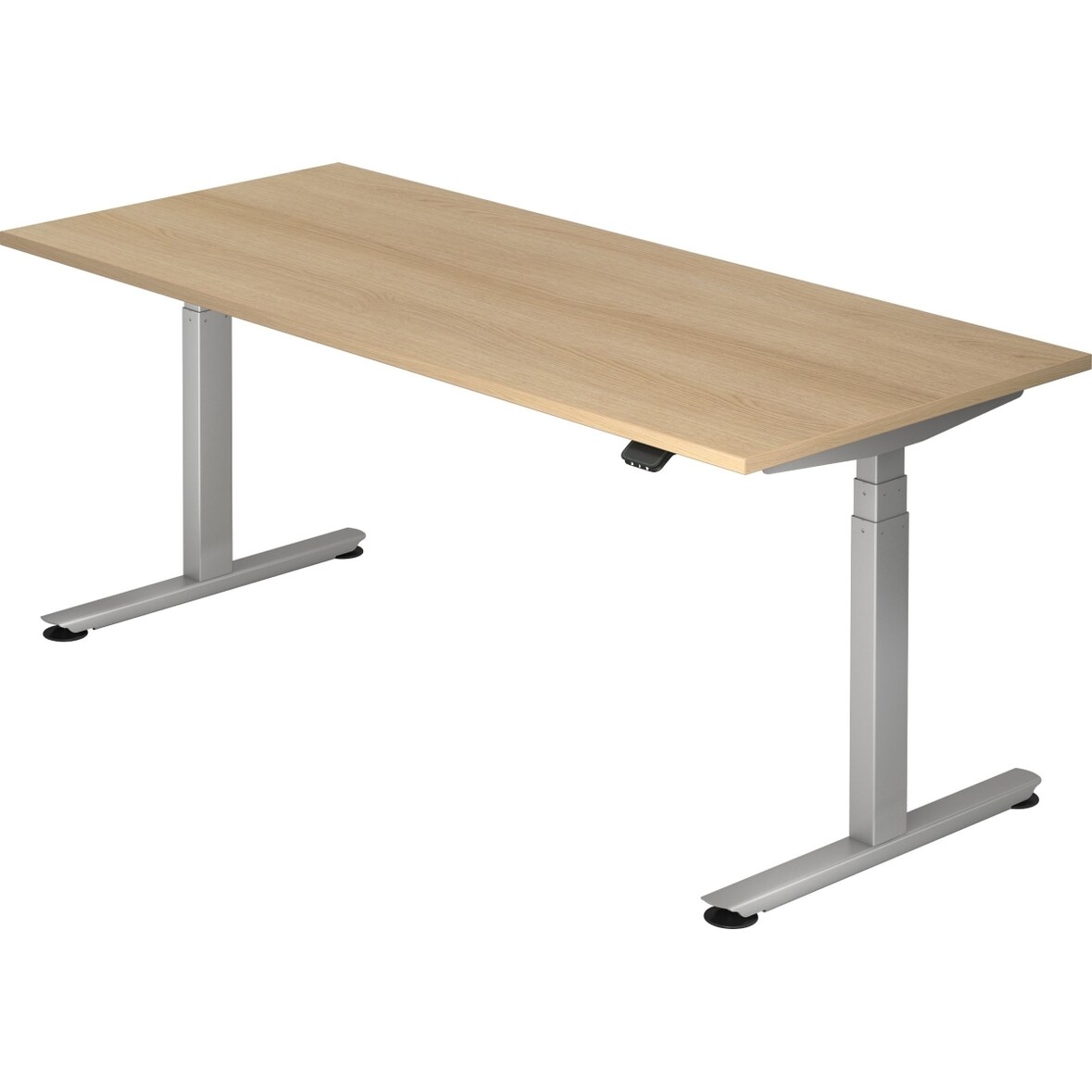 Sitz-Steh-Schreibtisch elektrisch 180x80 -127cm Eiche/Silber