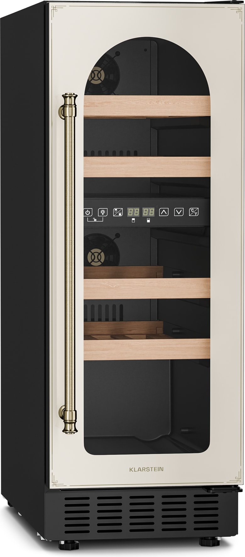 Klarstein Vinovilla Victoria 17 Duo Weinkühlschrank | 2 Kühlzonen | Touch | 17 Flaschen | 4 Regale Creme