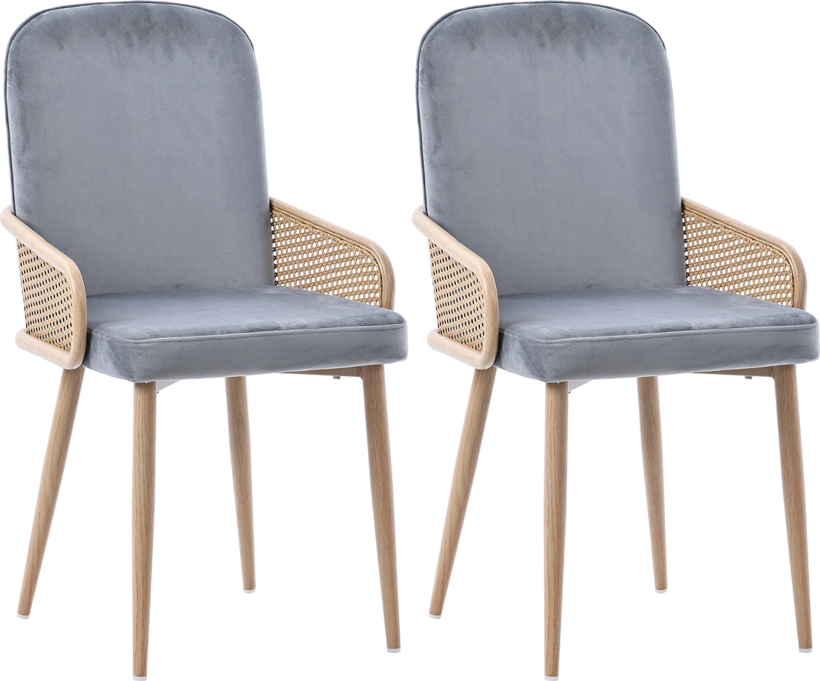 Esszimmerstuhl 2er Set 90x43x42 cm in Grau Samt Polsterstuhl im Rattan Design mit Metallbeinen Holzoptik belastbar bis 150 kg