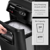 thumbnail of Destructora trituradora Automática Fellowes 200M, 3-5 usuarios, destruye hasta 200 hojas en microcorte de 2x14mm, DIN P-5, papelera 32L/400 hojas